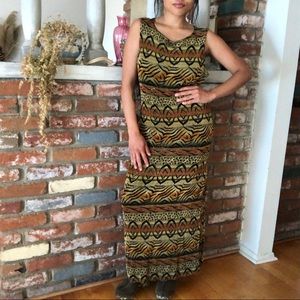 Vintage 1990s Safari Print Maxi Dress by Los Angeles Gal